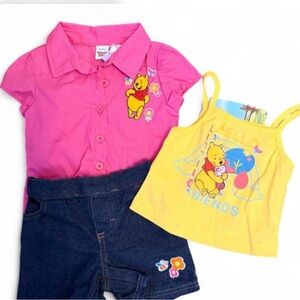 Disney Pink Button-Up Top & Yellow Winnie the Pooh Tank Set